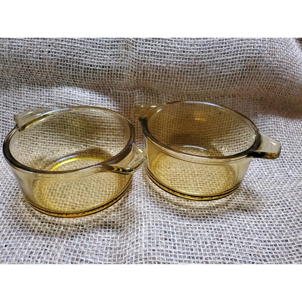 😎Vintage Pyr-O-Rey Dynaware Clear Yellow Glass Casserole, Crumble Bowls 2